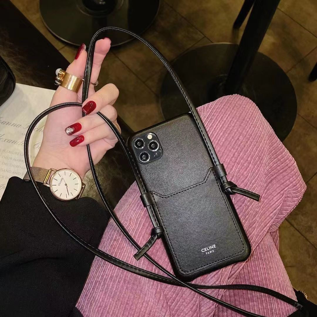 【精选】适用于苹果1516Promax复古SL华为P70PRO斜跨插卡手机壳挂 黑色 其他型号询问客服