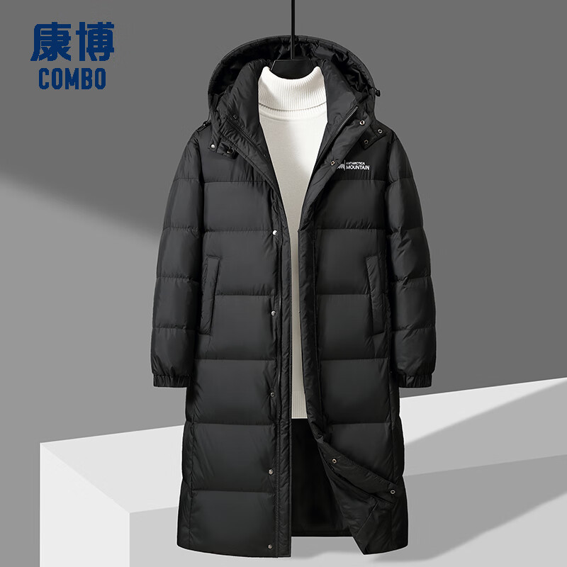 康博情侣款休闲潮流时尚羽绒服加厚防风长款外套 黑色 S (165)