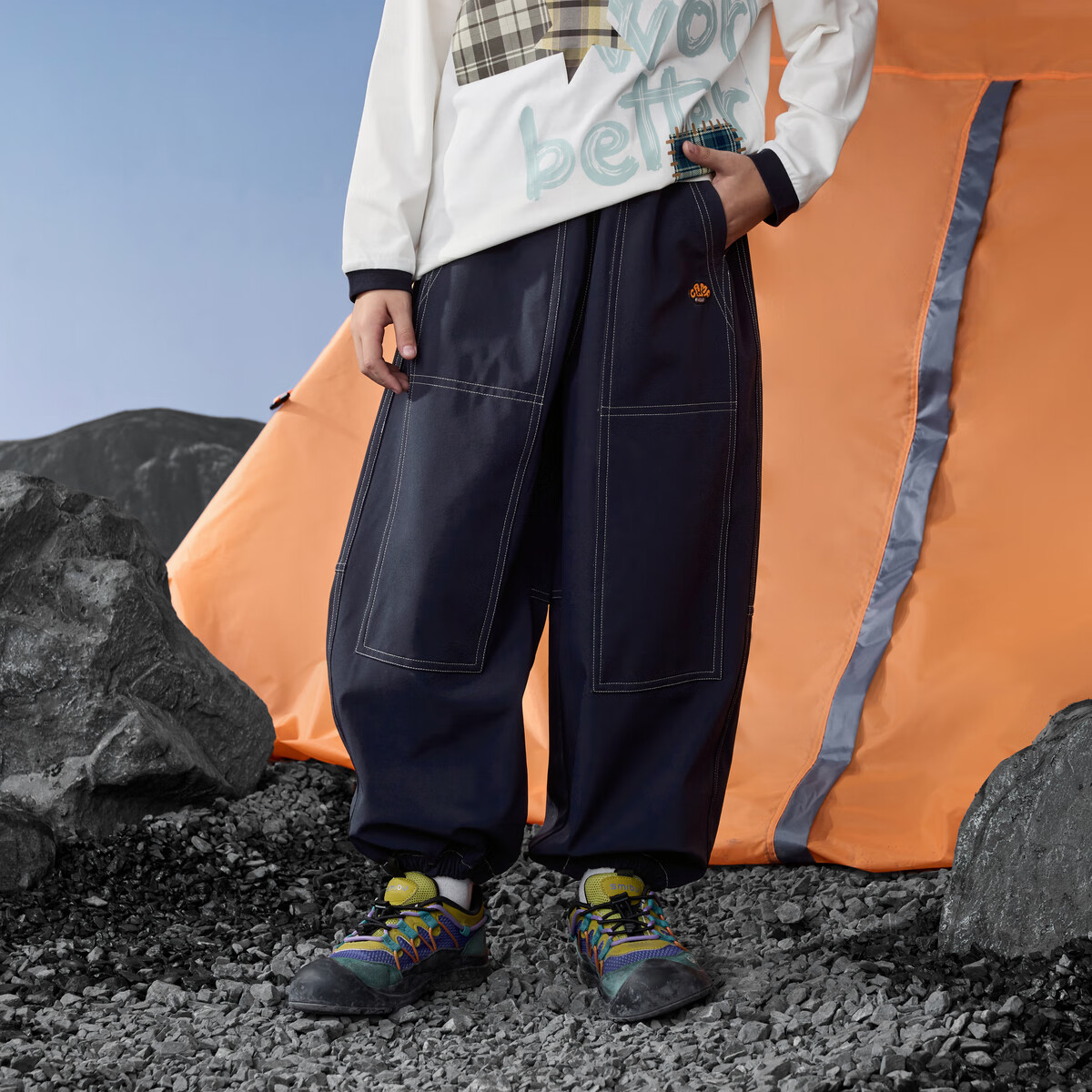 马骑顿(MQD)男童25秋新款户外工装裤露营登山束脚裤简约亲肤休闲裤 藏青 150