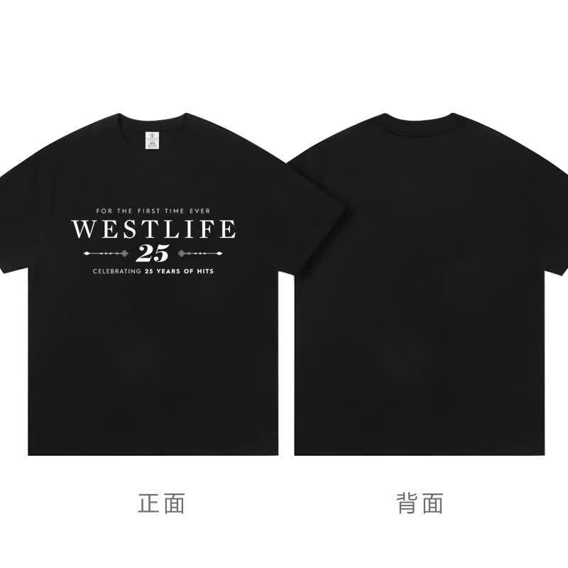 皇古迪2025westlife西域男孩25周边巡演演唱会门票应援周边短袖t恤男女 黑色一 S