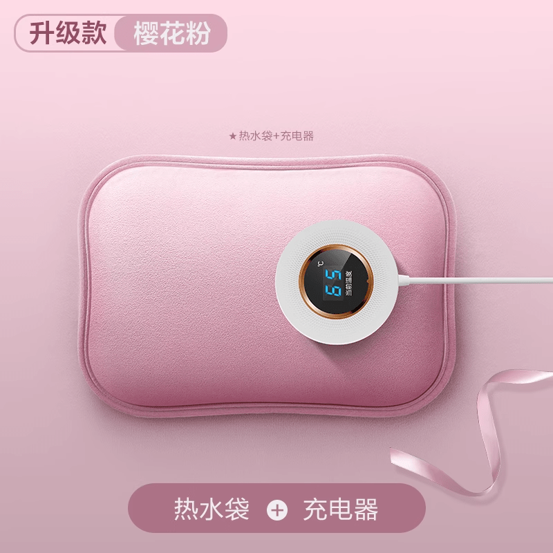 WCZ德国热水袋充电式防爆电暖水袋暖手女暖宝宝敷肚子2025新款 樱花粉【智能数显温控充电器+热水袋】 优质丝绒 水电分离