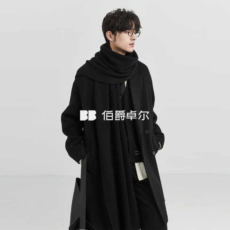 伯爵卓尔【羊毛混纺】双面呢大衣男士中长款2026秋冬新款通勤呢子外套男 月夜黑【羊毛混纺】 【无内胆】 L (175)