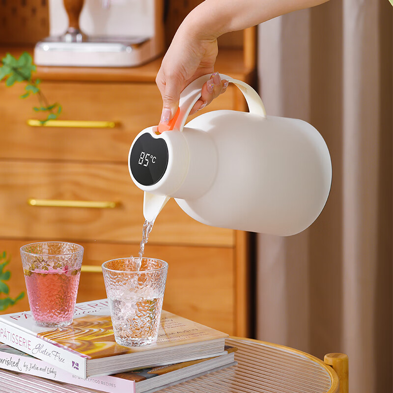 乐唯诗(LOVWISH) 保温壶家用办公室保温瓶热水瓶车载水壶暖水壶玻璃内胆开水瓶 如意保温壶【温县款】米白1L送贴纸