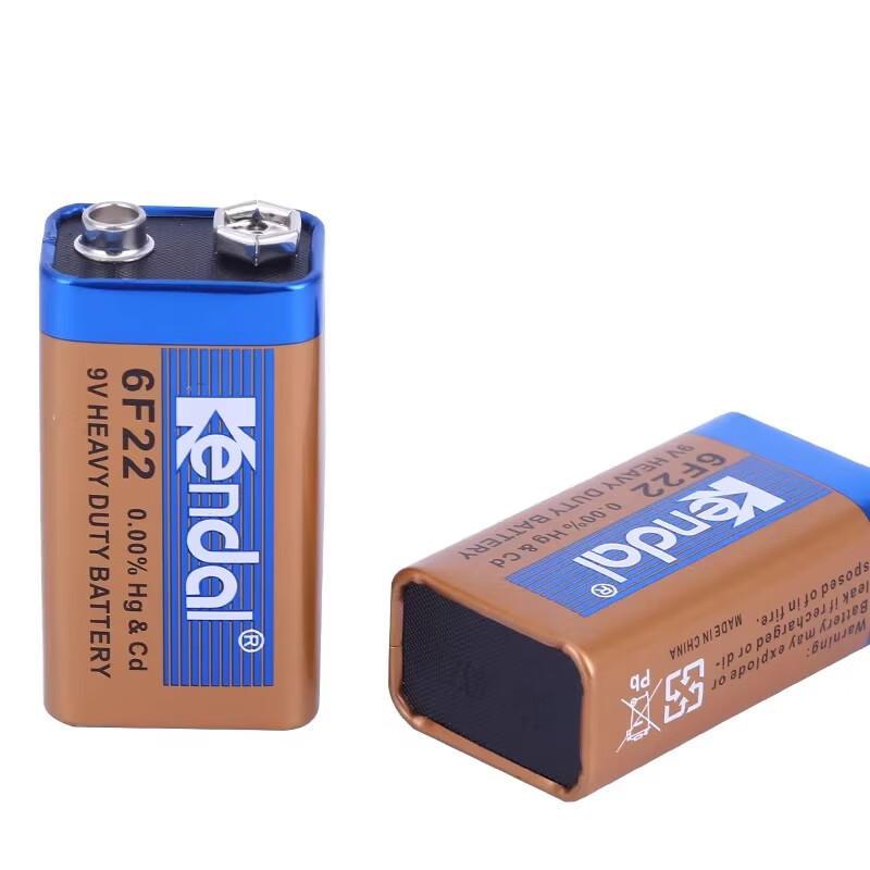KENDAL力王9V电池 6F22叠层方型 话筒麦克风万用表烟感报警器额温枪玩具车遥控器碳性网络测试仪九伏电池 【6F22/9V】2个