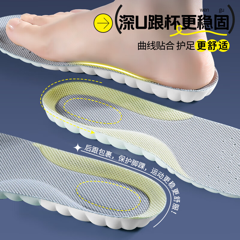 乐拓行运动鞋垫男超软防痛踩屎感站久不累运动减震女吸汗防臭透气不闷脚 3双装-白灰】超软防痛-久站不累 4142码