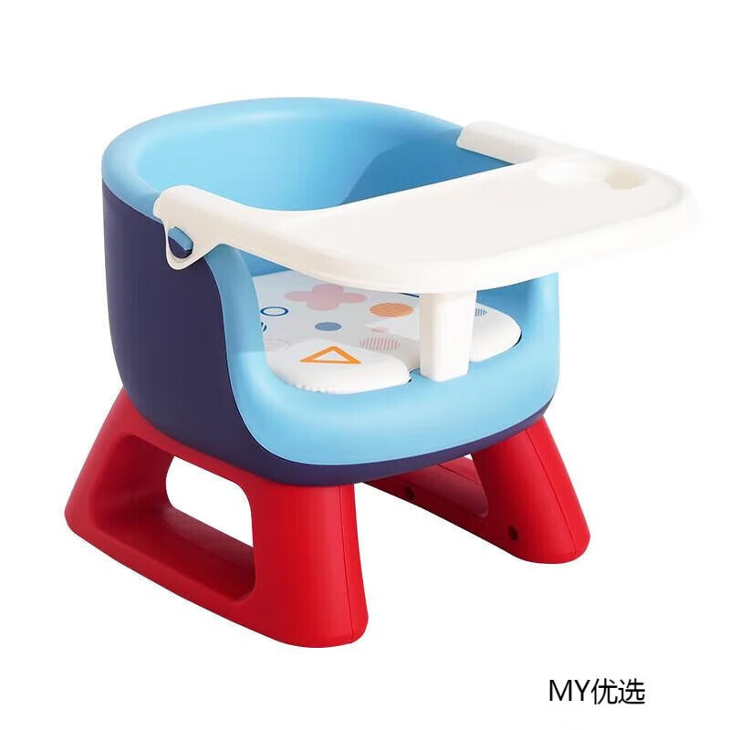 日康（rikang）兒童凳子叫叫椅寶寶塑料座椅靠背椅家用吃飯餐椅防滑 藍色（帶餐盤(pán)）