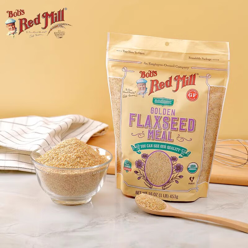 鮑勃紅磨坊即食黃金亞麻籽粉無(wú)麩質(zhì)無(wú)蔗糖熟亞麻籽粉不飽和脂肪酸 金色亞麻籽粉453g