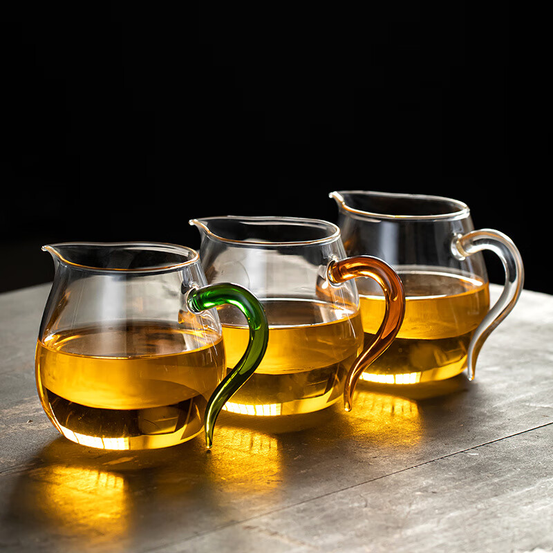 流影加厚耐热透明玻璃公道杯家用大容量功夫茶具分茶器泡茶壶茶海茶盅 【企鹅茶壶】透明把 550ml