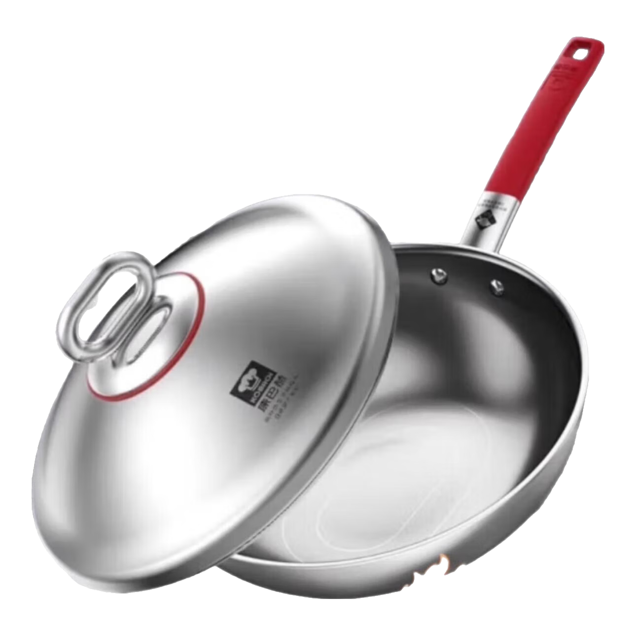 康巴赫(KOBACH)炒鍋無涂層不粘鍋0涂層抗菌316L不銹鋼少油煙炒菜鍋電磁爐燃氣用 真鈦0涂層三代+蒸籠+鏟子- 32cm