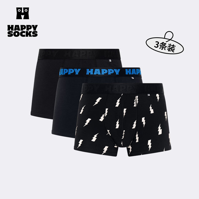 Happy Socks【25年秋冬新品】潮牌ins风多巴胺男士平角内裤暗夜骑士礼盒3条装 闪电 L