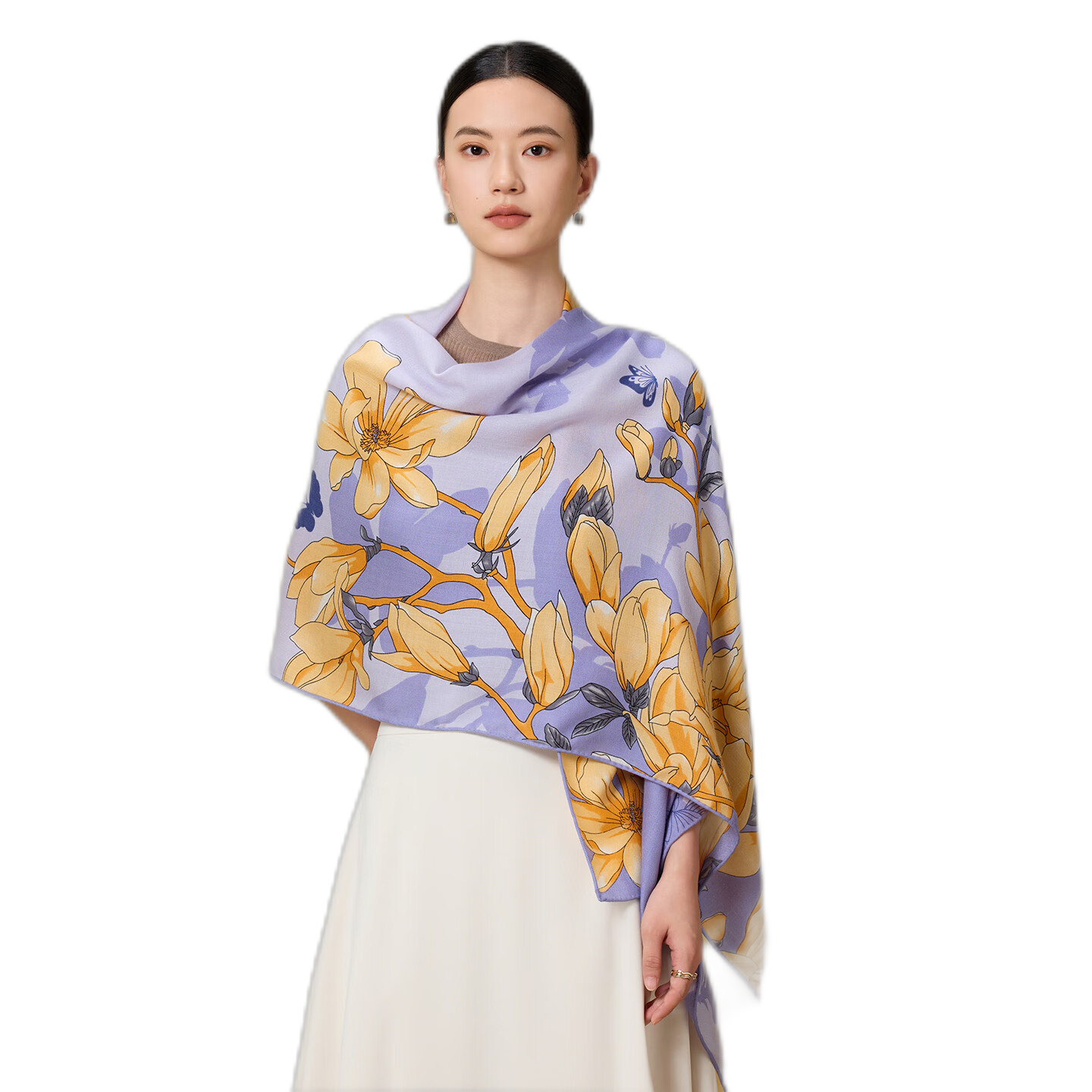 寶石蝶真絲羊毛圍巾女秋冬季25新款保暖圍巾禮盒大披肩媽媽女生日禮物女