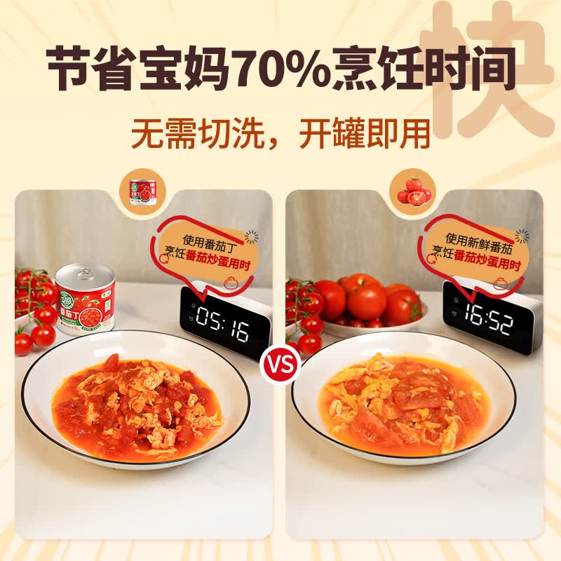 屯河新疆及内蒙番茄丁罐头自然成熟番茄块0添加剂西红柿块番茄酱 番茄丁210g【25年8月新日期】 6罐