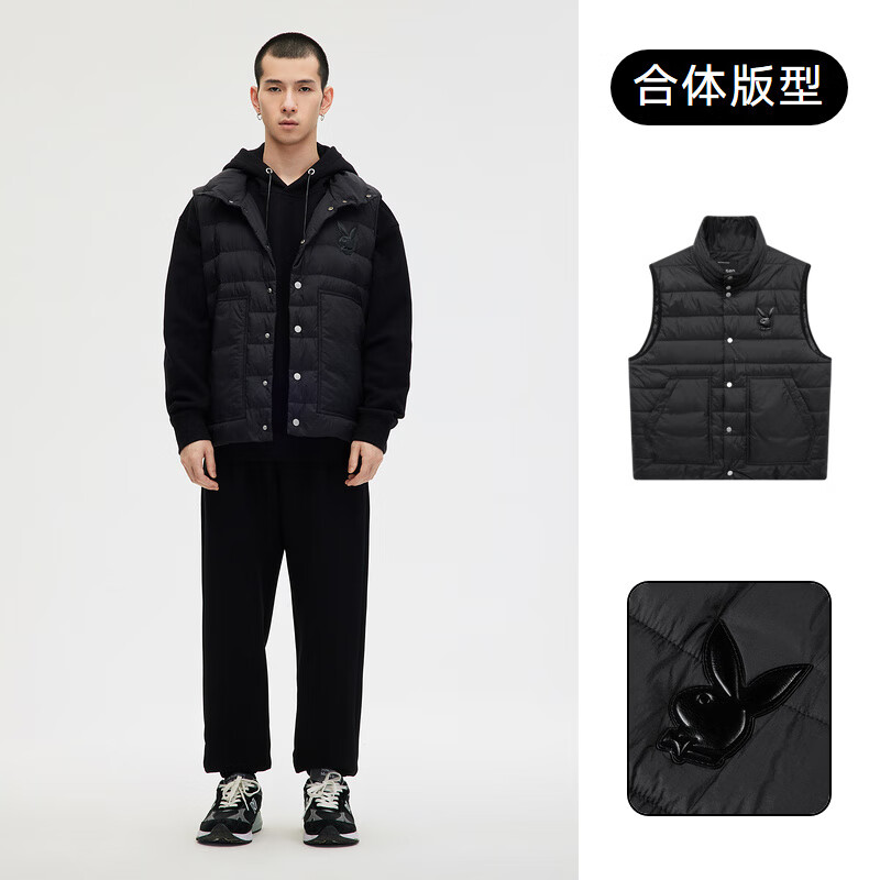 GXG男装圆领卫衣套头毛衫简约开衫裤装多品类 黑色棉马甲A GE1090015L S 165