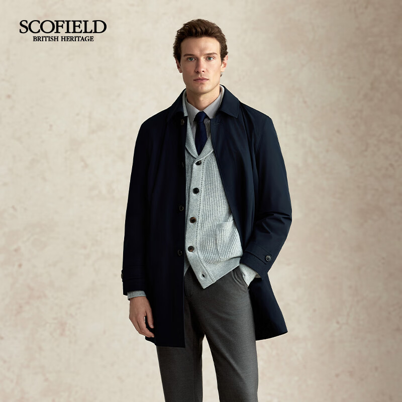 Scofield男装秋季新款复古英伦可拆卸棉服中长款风衣外套 藏青色 M (170)