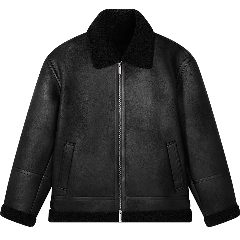 GXG男裝 商場同款仿皮草加厚夾克男通勤外套 黑色 175/L