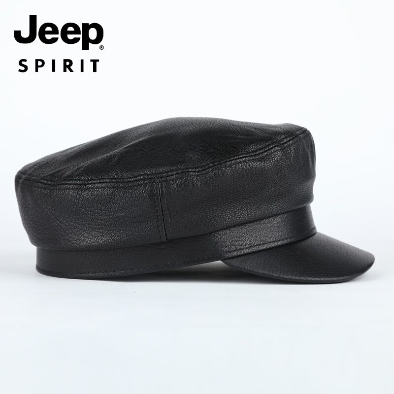 JEEP中老年解放军帽男士真皮帽子秋冬季平顶帽女韩版潮流百搭帽时尚 帽檐无线 M L【适合55-56c】
