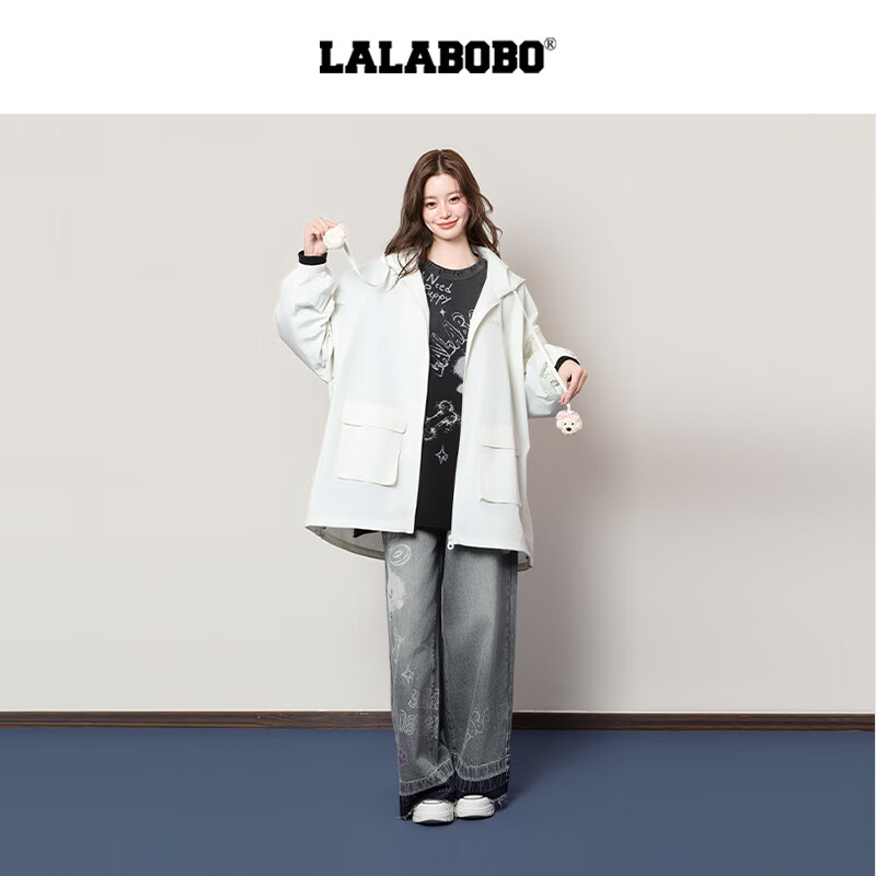 拉拉波波【快乐护卫队系列】LALABOBO中长风衣25年秋新款原创长袖玩偶上衣 白色 M