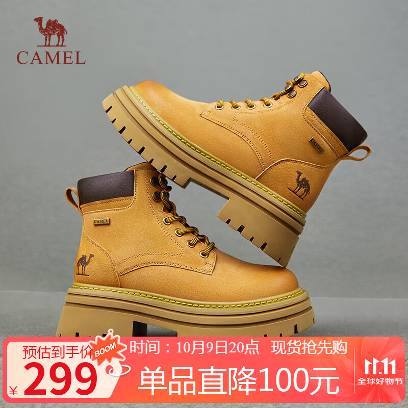 骆驼（CAMEL）【山丘2.0】大黄靴女户外马丁靴 L24W076664R 土黄(加绒) 37