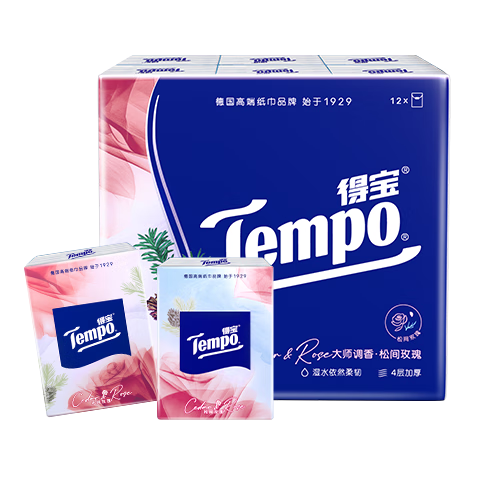 得寶（TEMPO）七夕限定松間玫瑰印花刻線手帕紙7張*12包 對(duì)半撕 紙巾小包