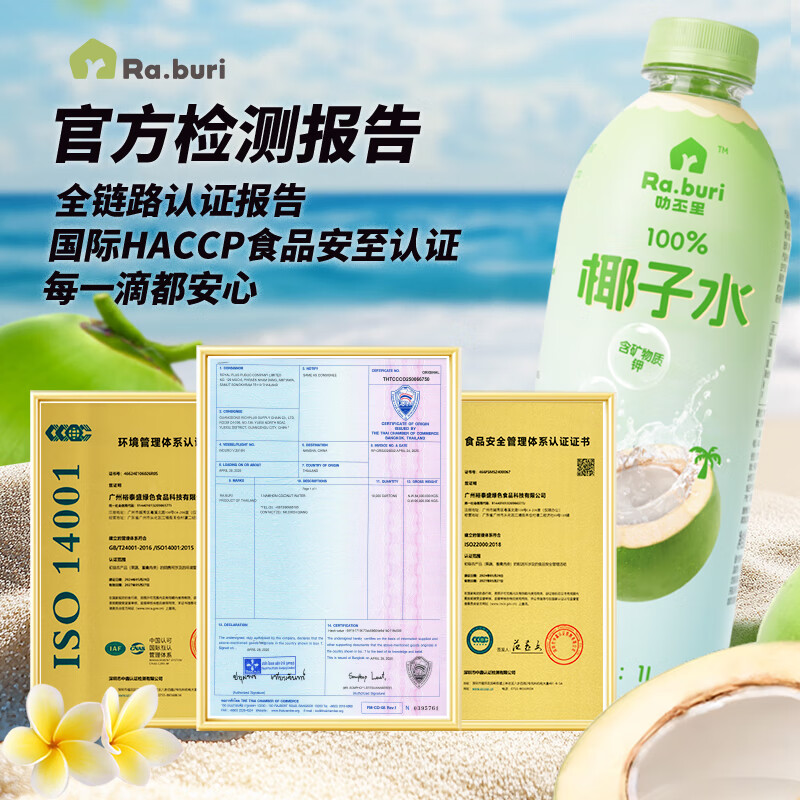 RA.BURI泰国100%天然椰子水泰国电解质果汁饮料断饱腹感0添加年货礼盒 【超值家庭装】1L*6瓶