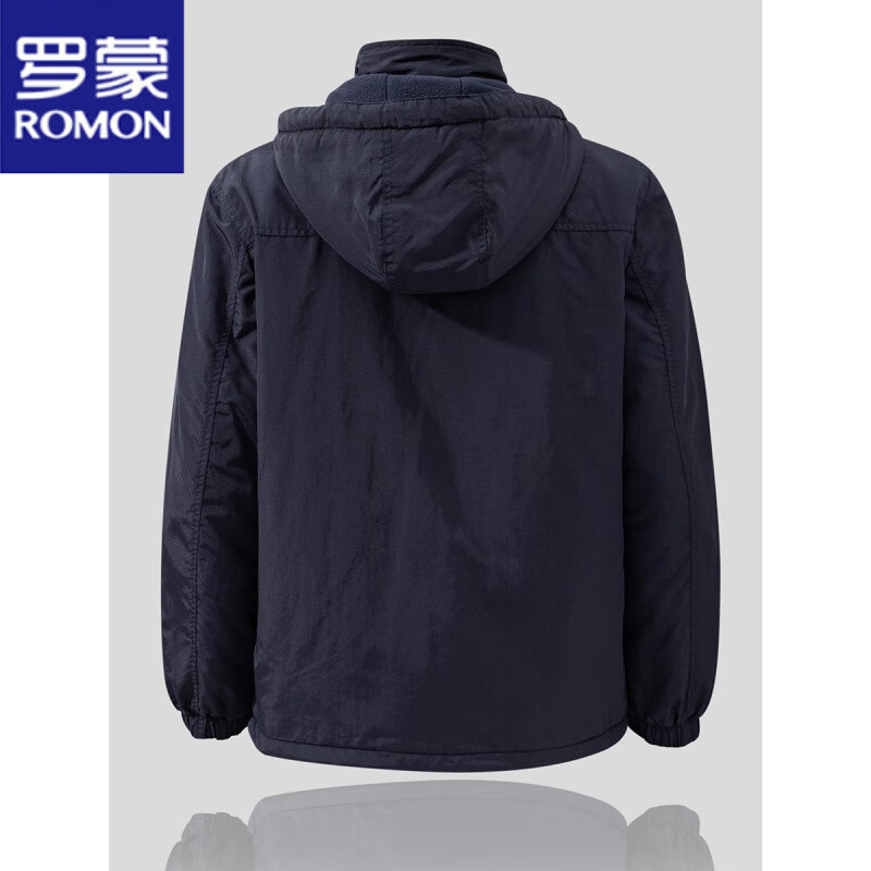 罗蒙（ROMON）秋冬男士可拆可脱卸连帽加绒夹克工装户外冲锋衣风衣防水外套男 深蓝  翻盖口袋款 M 170/88A