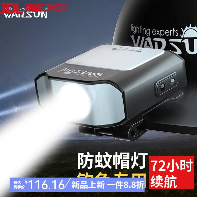 WarsunCL1300夜釣頭燈感應夾帽燈釣魚(yú)頭燈戶(hù)外充電強光超亮LED上餌