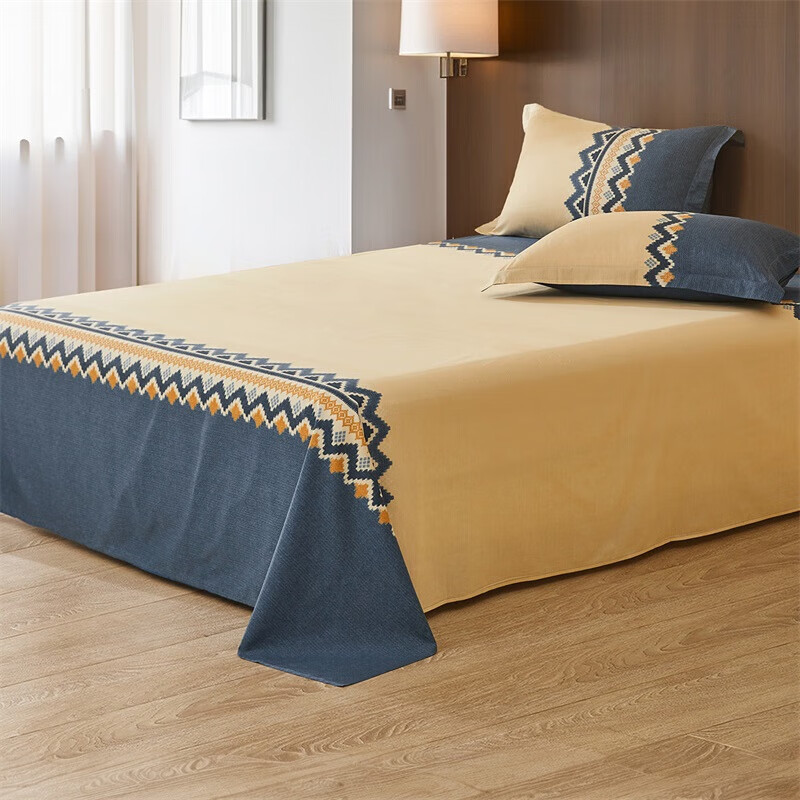 水星家纺床单单件 可水洗纯棉印花床单 宿舍双人床单纯棉纯棉单件 北欧远山 40支 -轻奢北欧系列 160cm*230cm