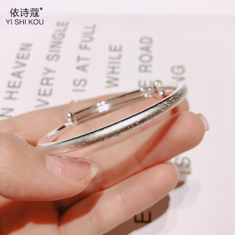 依诗蔻 9999足银圆棍闪沙银手镯 推拉足银满天星车花手镯 女款银饰