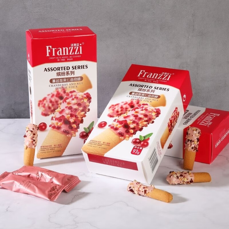 法麗茲（Franzzi）曲奇餅干曲奇棒繽紛系列酸奶蔓越莓味93g獨立包裝整箱批發(fā) 蔓越莓果仁曲奇棒 整箱【93g*24盒】加固包裝