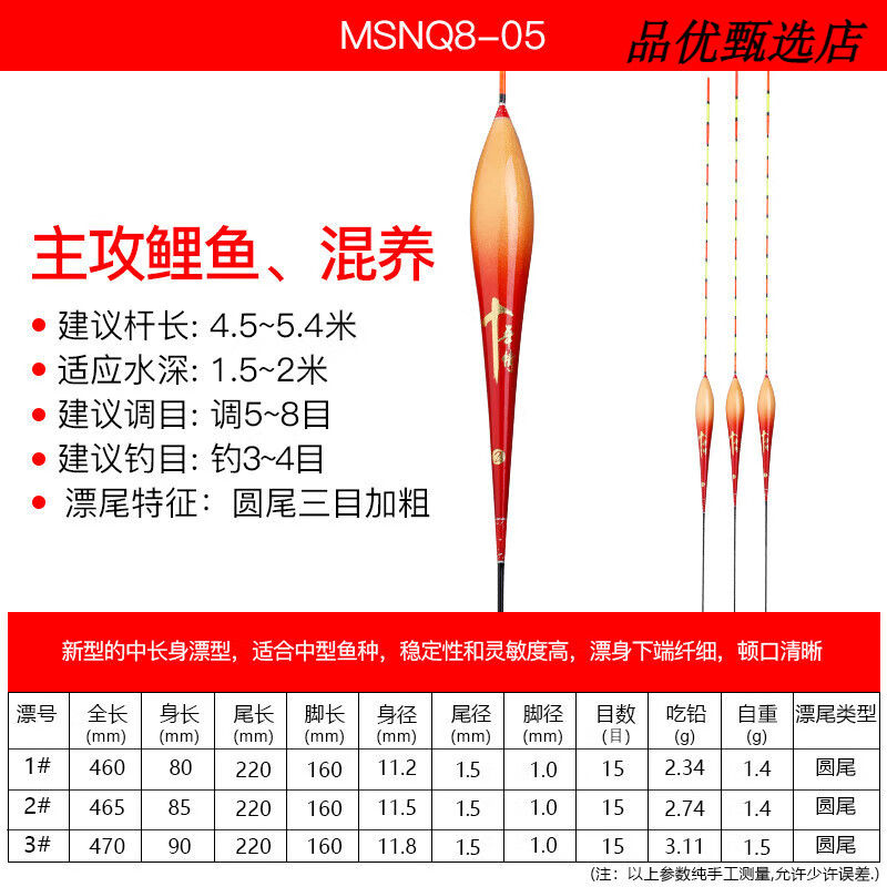 美人鱼（Mermaid）十年情浮漂纳米鱼漂醒目鲫鱼浮标轻口野钓高灵敏渔漂浅水 【鲤鱼、混合鱼】-MSNQ8-05 1号