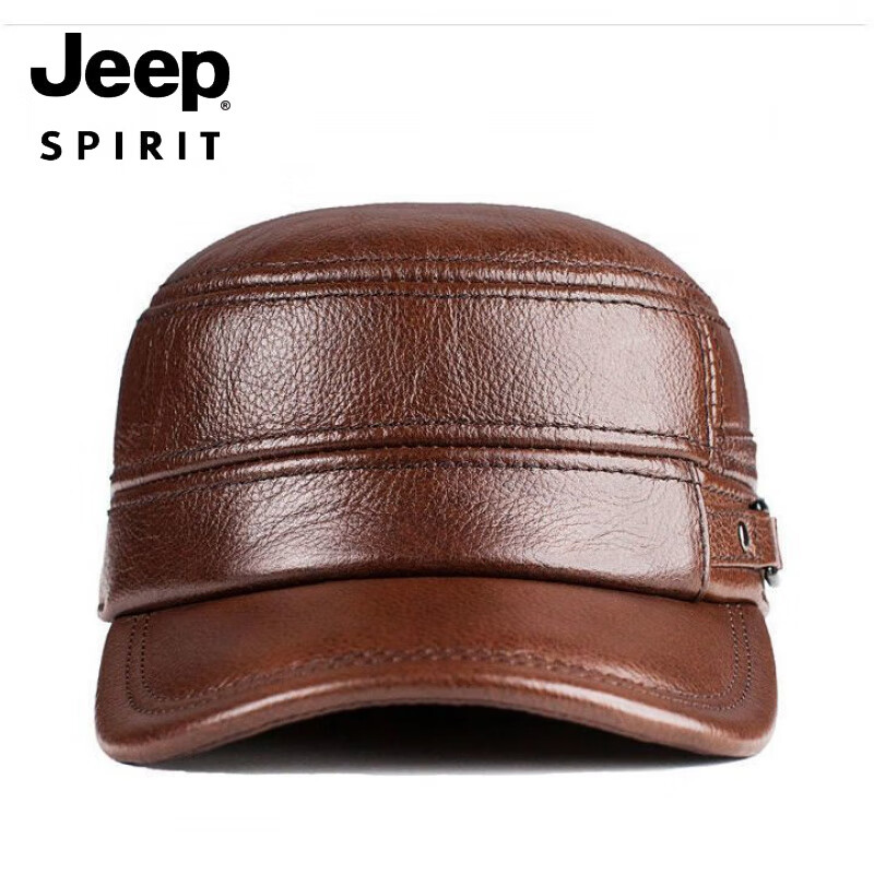 JEEP男士帽子牛皮鸭舌帽中老年人秋冬季冬天皮帽名牌男帽豪华 加护耳2025新款黑色牛皮 均码 质保可调节款