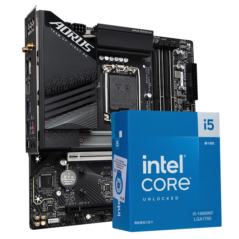 技嘉（GIGABYTE）英特爾13/14代i7 i5搭Z790m小雕冰雕X 主板CPU套裝 Z790M A ELITE AX小雕wifi D5 i5 14600KF【14核20線程】 五年質(zhì)保