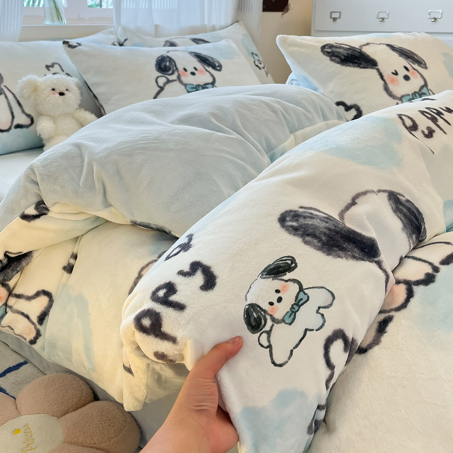 猫人（MiiOW）牛奶绒床上四件套2025新款冬季加厚床品宿舍床单被罩三件套 趣味狗【高克重牛奶绒 蓄热保暖不易掉毛】 床单款 1.5-1.8床四件套适用200x230cm