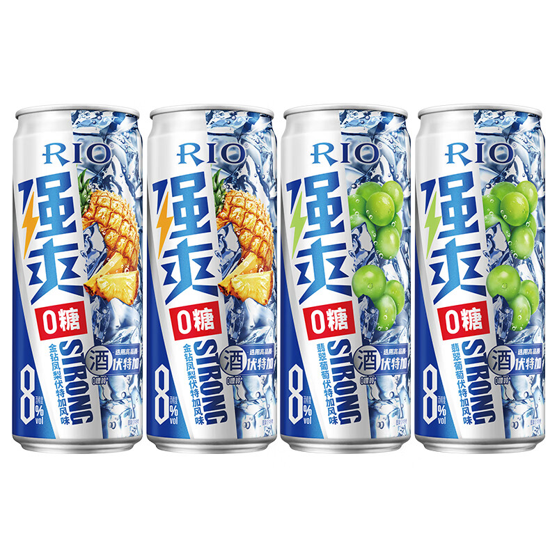 锐澳（RIO）预调 鸡尾酒 果酒 强爽8度 强爽ZERO零糖 330ml*4罐 聚会送礼