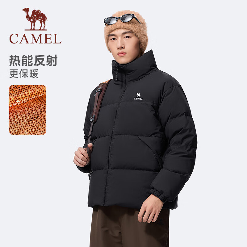 骆驼羽绒服男2025新款秋冬保暖防寒火热科技外套运动面包羽绒服女 J34CR08635B,幻影黑 ,中性款 XL