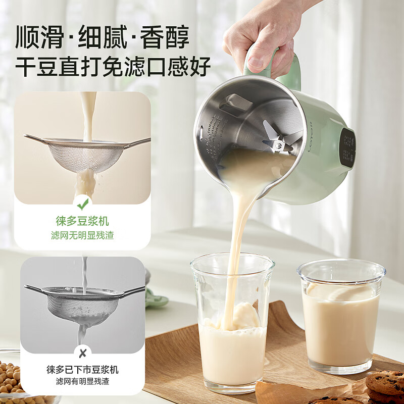 LOTOR迷你豆浆机家用小型破壁机五谷杂粮全自动免过滤1-2人食3米糊榨汁机 绿色 1L 大屏款