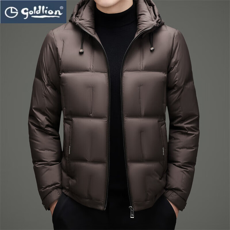 GOLDLION G+金利来男士可脱卸帽新款羽绒服冬季连帽羽绒防寒爸爸装简约休闲装 咖色 4XL 195 京东折扣/优惠券