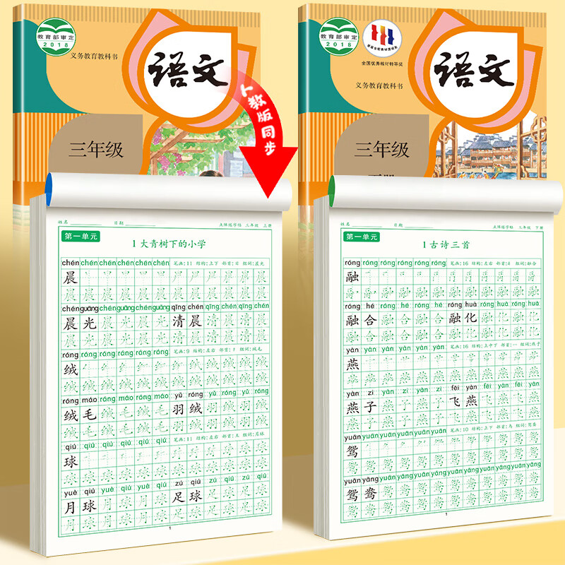 【2025新版】三年级上册同步练字帖语文人教版钢笔硬笔书法练字本正楷书笔画笔顺儿童铅笔描红练习写字每日一练楷体组词识字作文阅读理解专项训练字帖小学生专用 【2本】三上同步字帖+三下同步字帖 三年级