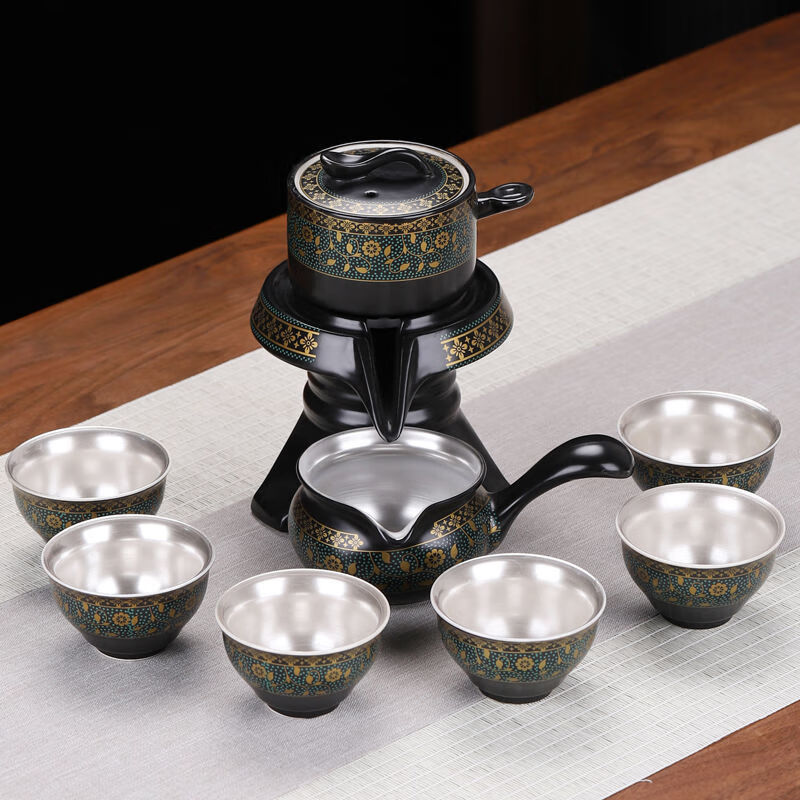 满弓银壶珐琅彩手工陶瓷鎏银茶具套装999银自动茶具功夫茶杯泡茶家用