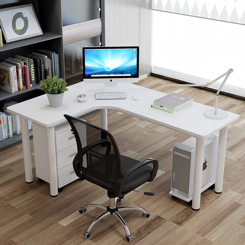 梵友（FANYOU）转角电脑桌家用学习桌墙角桌拐角L型书桌圆腿可定制 白架+暖白板 正向 长140宽100高75CM 不含柜椅