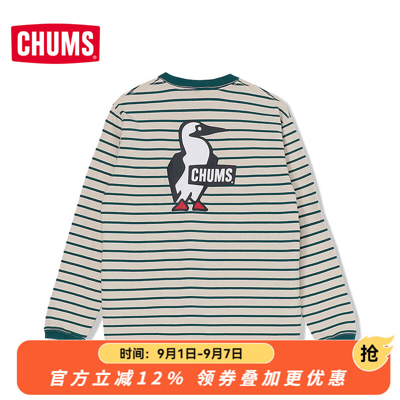 CHUMS洽洽鸟户外运动休闲卫衣棉质舒适长袖T恤男女款圆领时尚潮流百搭 CH01-2275-W106 M (170) 京东折扣/优惠券