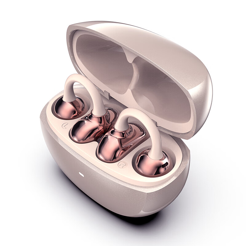 勒姆森真无线蓝牙耳机音乐AI智能翻译通话降噪立体音轻盈舒适耳夹式运动挂耳耳机 月光粉 无感佩戴+app同声传译