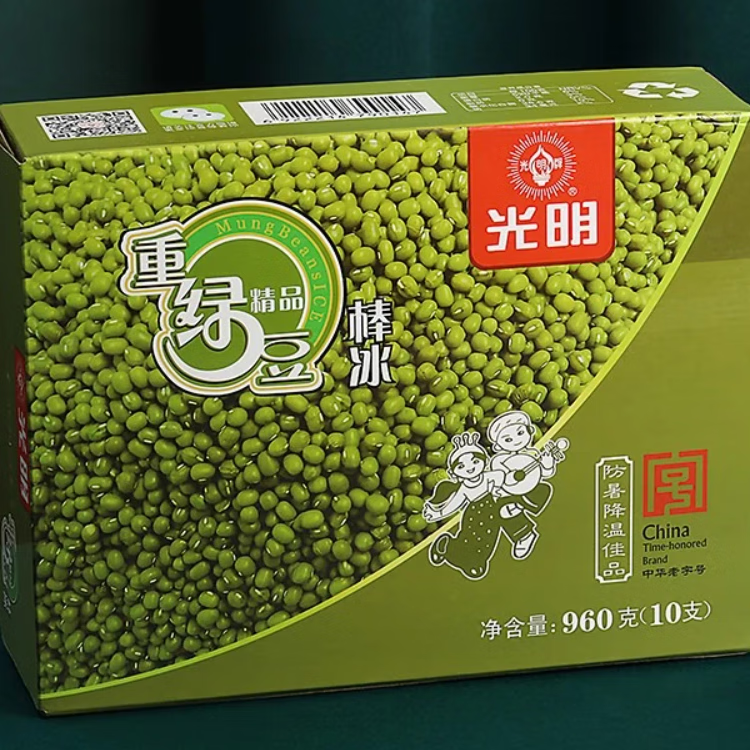 光明牌【任选4件包邮】盒装冰淇淋系列家庭装冰砖大白兔雪糕分享装 重绿豆棒冰96g*10支