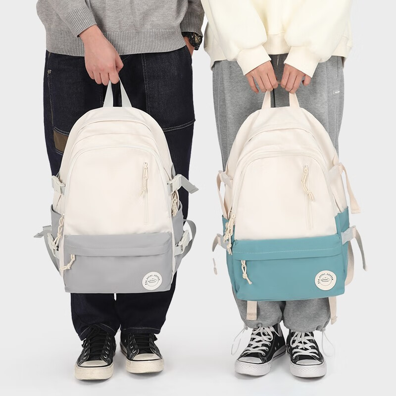 初中生书包女大容量ins背包大学生双肩包休闲女生高颜值韩版 绿白色
