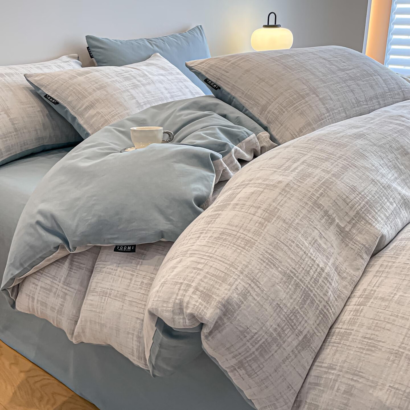 猫人（MiiOW）秋冬全棉磨毛床上四件套纯棉加厚家用床品床单被套宿舍三件套 叶幕【全棉加厚磨毛】 1.5m 床笠款 四件套-200*230cm被套