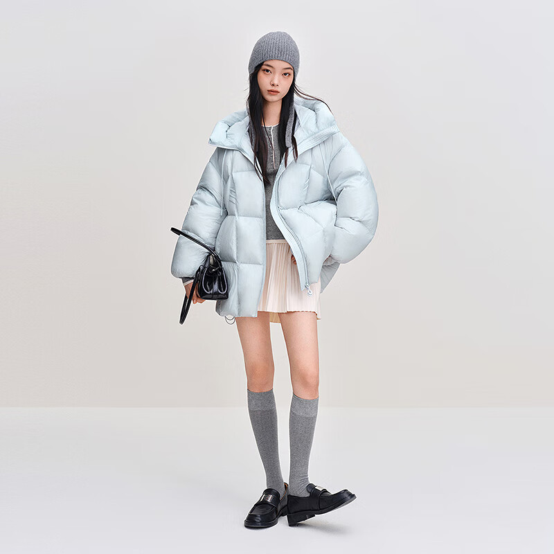 乐町面包羽绒服女装2025冬季新款泡芙连帽保暖外套 融冰蓝(现货) M