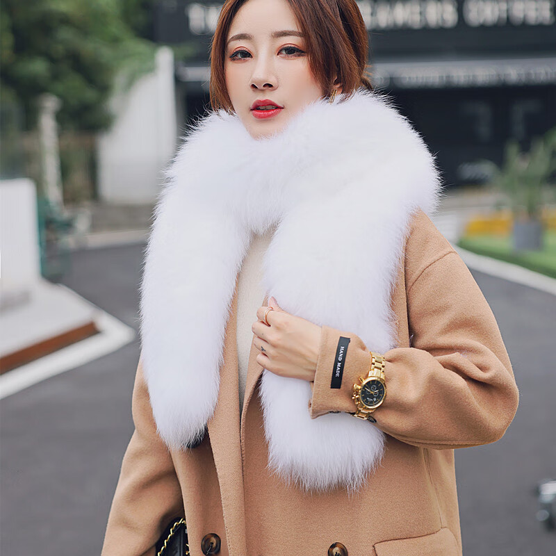 恒源祥新款编织双面毛狐狸毛皮草围巾女长款围脖冬保暖韩版气质银狐毛 雪山白170cm