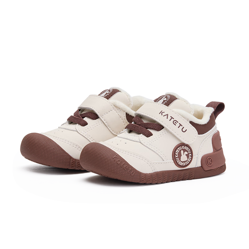 卡特兔宝宝学步鞋冬季童鞋加绒2025新品婴儿棉鞋软底防滑保暖儿童棉鞋 白棕 22 内长约14cm 脚长约12.3-12.9