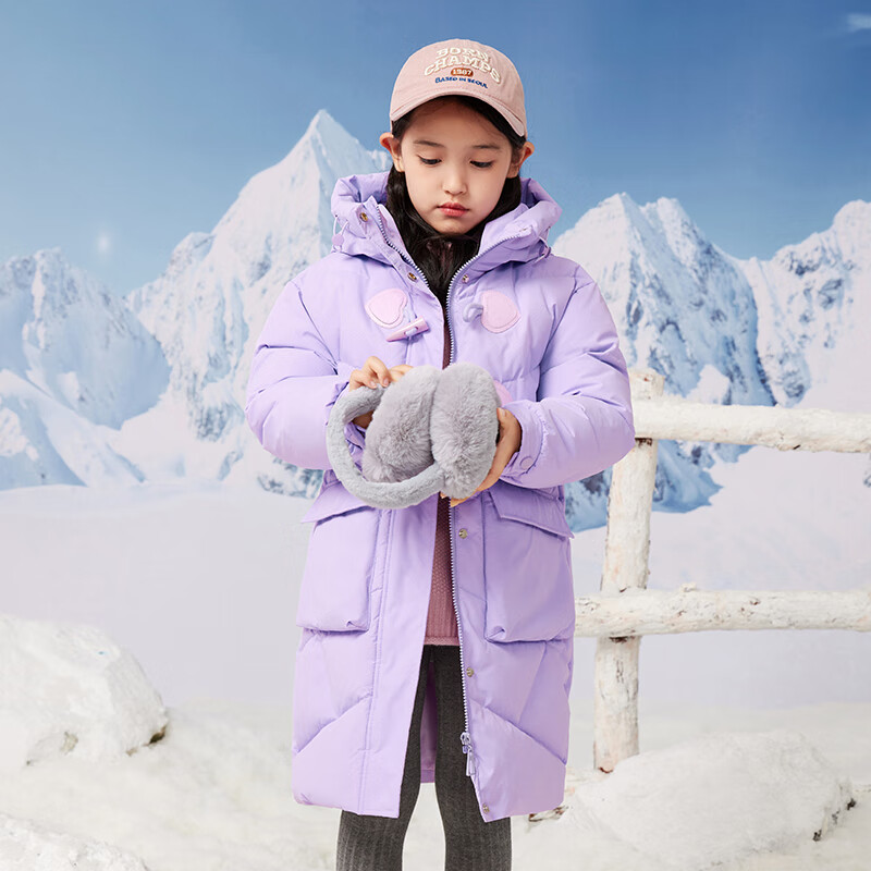 ABC KAIA女童羽绒服中长款2025新款高档洋气中大童冬装防寒加厚小女孩外套 紫色 150