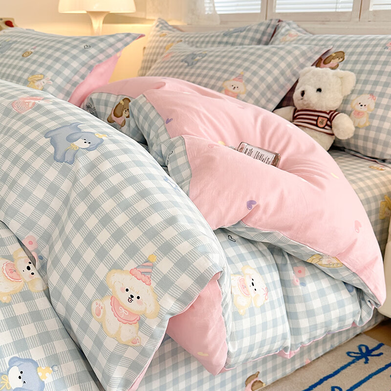 猫人纯棉床上四件套小清新全棉2025新款被套罩床单三件套宿舍床品 星星发夹狗【100%新疆纯棉】 床笠款 1.8m床【四件套】适200*230cm被芯